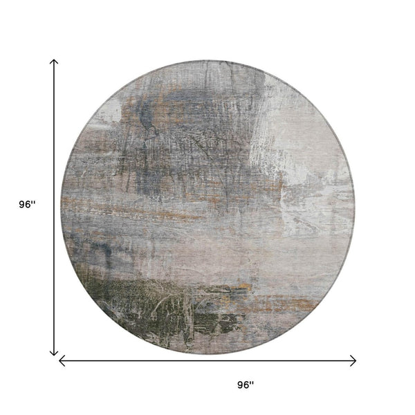 HomeRoots 5' Abstract Beige and Gray Area Rug - Stylish, Washable Indoor/Outdoor Design for High-Traffic Areas 8' Round 632025