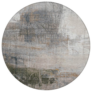 HomeRoots 5' Abstract Beige and Gray Area Rug - Stylish, Washable Indoor/Outdoor Design for High-Traffic Areas 8' Round 632025