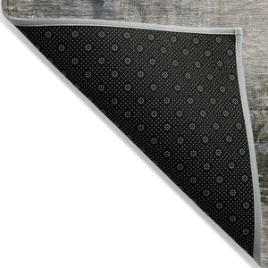 HomeRoots 5' Abstract Beige and Gray Area Rug - Stylish, Washable Indoor/Outdoor Design for High-Traffic Areas 8' Round 632025