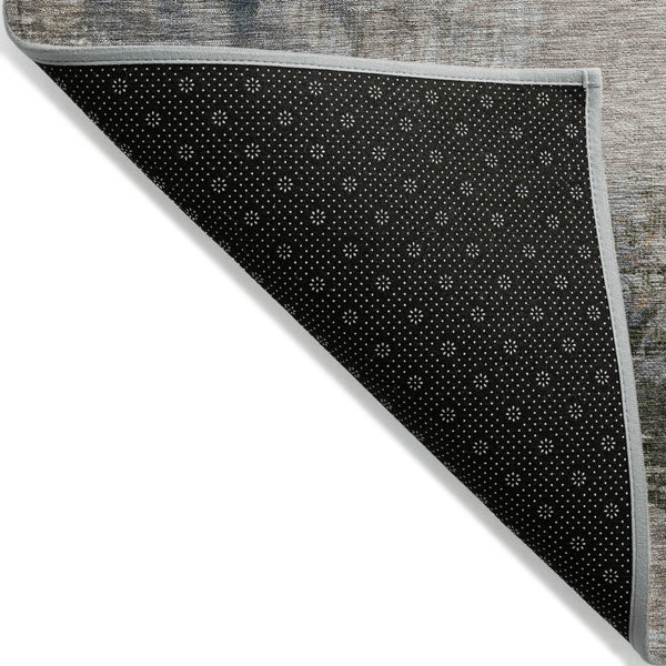 HomeRoots 5' Abstract Beige and Gray Area Rug - Stylish, Washable Indoor/Outdoor Design for High-Traffic Areas 8' Round 632025
