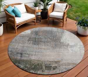 HomeRoots 5' Abstract Beige and Gray Area Rug - Stylish, Washable Indoor/Outdoor Design for High-Traffic Areas 8' Round 632025