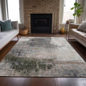 HomeRoots 5' Abstract Beige and Gray Area Rug - Stylish, Washable Indoor/Outdoor Design for High-Traffic Areas 8' X 10' 632026