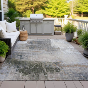 HomeRoots 5' Abstract Beige and Gray Area Rug - Stylish, Washable Indoor/Outdoor Design for High-Traffic Areas 9' X 12' 632027