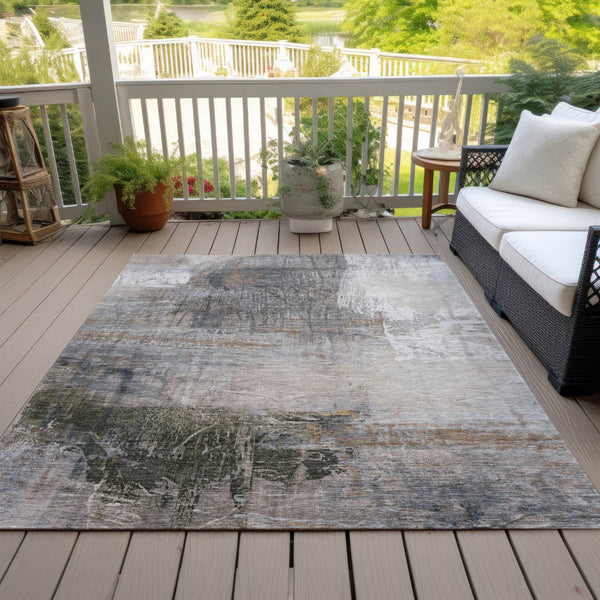 HomeRoots 5' Abstract Beige and Gray Area Rug - Stylish, Washable Indoor/Outdoor Design for High-Traffic Areas 9' X 12' 632027