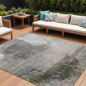HomeRoots 5' Abstract Beige and Gray Area Rug - Stylish, Washable Indoor/Outdoor Design for High-Traffic Areas 10' X 14' 632028