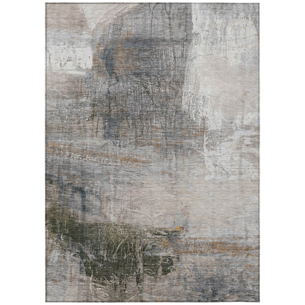 HomeRoots 5' Abstract Beige and Gray Area Rug - Stylish, Washable Indoor/Outdoor Design for High-Traffic Areas 10' X 14' 632028