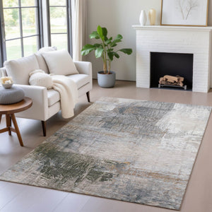 HomeRoots 5' Abstract Beige and Gray Area Rug - Stylish, Washable Indoor/Outdoor Design for High-Traffic Areas 10' X 14' 632028
