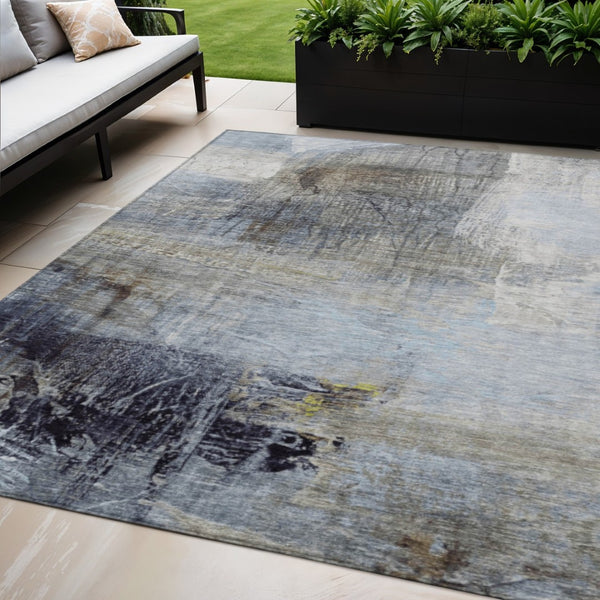HomeRoots 5' Stylish Sky Blue and Gray Abstract Area Rug – Washable, Durable for Indoor and Outdoor Spaces 5' X 8' 632030