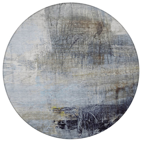 HomeRoots 5' Stylish Sky Blue and Gray Abstract Area Rug – Washable, Durable for Indoor and Outdoor Spaces 8' Round 632031