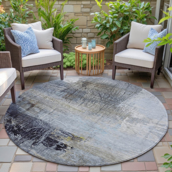 HomeRoots 5' Stylish Sky Blue and Gray Abstract Area Rug – Washable, Durable for Indoor and Outdoor Spaces 8' Round 632031