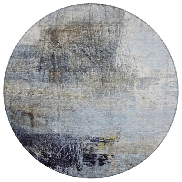 HomeRoots 5' Stylish Sky Blue and Gray Abstract Area Rug – Washable, Durable for Indoor and Outdoor Spaces 8' Round 632031