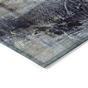 HomeRoots 5' Stylish Sky Blue and Gray Abstract Area Rug – Washable, Durable for Indoor and Outdoor Spaces 8' Round 632031