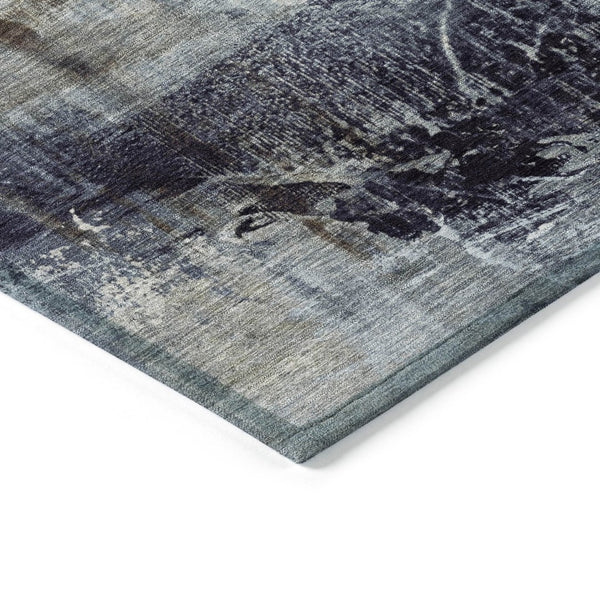 HomeRoots 5' Stylish Sky Blue and Gray Abstract Area Rug – Washable, Durable for Indoor and Outdoor Spaces 8' Round 632031