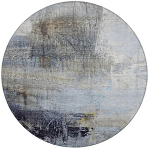 HomeRoots 5' Stylish Sky Blue and Gray Abstract Area Rug – Washable, Durable for Indoor and Outdoor Spaces 8' Round 632031