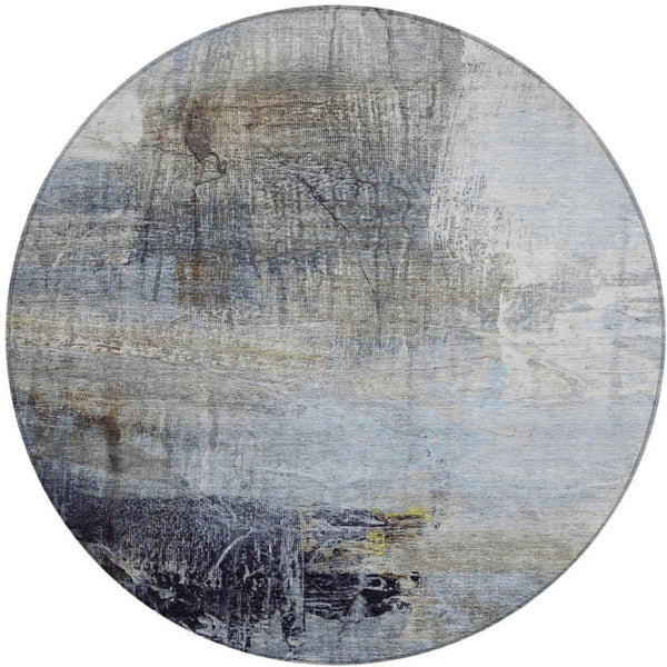 HomeRoots 5' Stylish Sky Blue and Gray Abstract Area Rug – Washable, Durable for Indoor and Outdoor Spaces 8' Round 632031