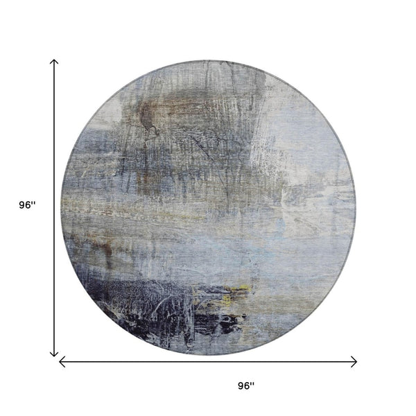 HomeRoots 5' Stylish Sky Blue and Gray Abstract Area Rug – Washable, Durable for Indoor and Outdoor Spaces 8' Round 632031