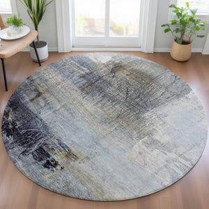 HomeRoots 5' Stylish Sky Blue and Gray Abstract Area Rug – Washable, Durable for Indoor and Outdoor Spaces 8' Round 632031