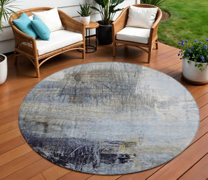 HomeRoots 5' Stylish Sky Blue and Gray Abstract Area Rug – Washable, Durable for Indoor and Outdoor Spaces 8' Round 632031