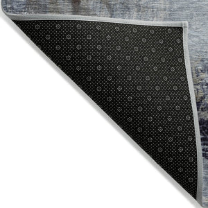 HomeRoots 5' Stylish Sky Blue and Gray Abstract Area Rug – Washable, Durable for Indoor and Outdoor Spaces 8' Round 632031