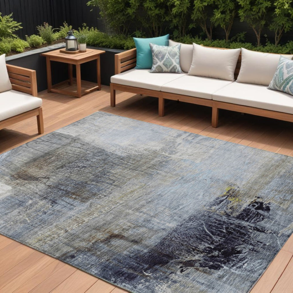 HomeRoots 5' Stylish Sky Blue and Gray Abstract Area Rug – Washable, Durable for Indoor and Outdoor Spaces 8' X 10' 632032