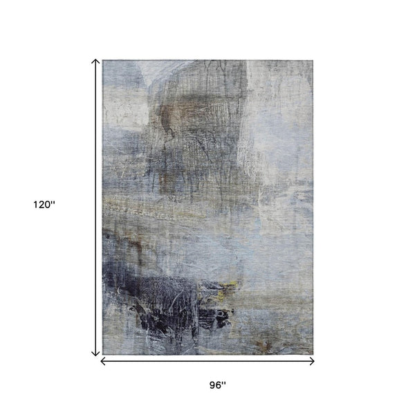 HomeRoots 5' Stylish Sky Blue and Gray Abstract Area Rug – Washable, Durable for Indoor and Outdoor Spaces 8' X 10' 632032