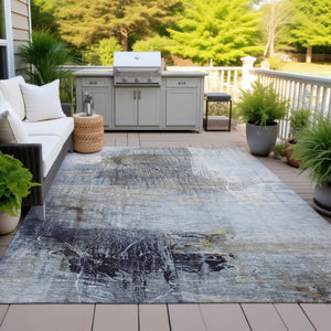 HomeRoots 5' Stylish Sky Blue and Gray Abstract Area Rug – Washable, Durable for Indoor and Outdoor Spaces 9' X 12' 632033