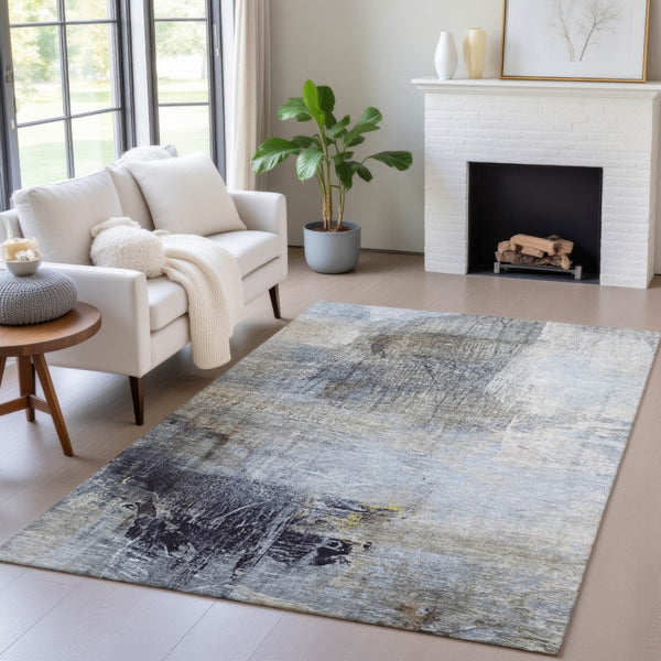 HomeRoots 5' Stylish Sky Blue and Gray Abstract Area Rug – Washable, Durable for Indoor and Outdoor Spaces 9' X 12' 632033