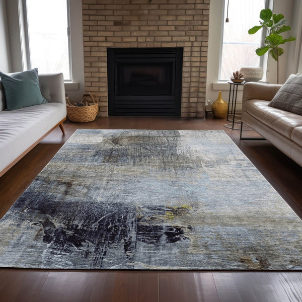 HomeRoots 5' Stylish Sky Blue and Gray Abstract Area Rug – Washable, Durable for Indoor and Outdoor Spaces 9' X 12' 632033