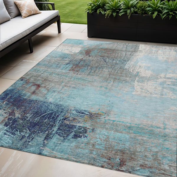 HomeRoots 5' Teal Blue and Gray Abstract Area Rug - Stylish, Washable, Indoor/Outdoor, Durable, and Easy Care! 5' X 8' 632036