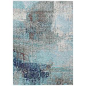 HomeRoots 5' Teal Blue and Gray Abstract Area Rug - Stylish, Washable, Indoor/Outdoor, Durable, and Easy Care! 5' X 8' 632036