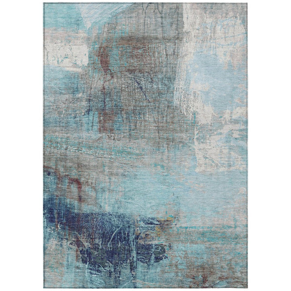 HomeRoots 5' Teal Blue and Gray Abstract Area Rug - Stylish, Washable, Indoor/Outdoor, Durable, and Easy Care! 5' X 8' 632036