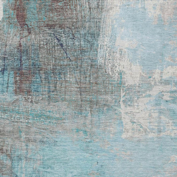 HomeRoots 5' Teal Blue and Gray Abstract Area Rug - Stylish, Washable, Indoor/Outdoor, Durable, and Easy Care! 5' X 8' 632036
