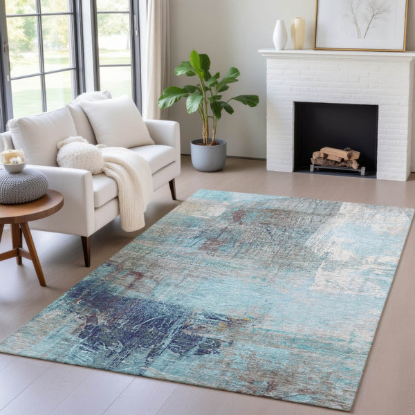 HomeRoots 5' Teal Blue and Gray Abstract Area Rug - Stylish, Washable, Indoor/Outdoor, Durable, and Easy Care! 5' X 8' 632036