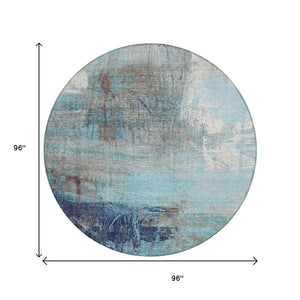 HomeRoots 5' Teal Blue and Gray Abstract Area Rug - Stylish, Washable, Indoor/Outdoor, Durable, and Easy Care! 8' Round 632037