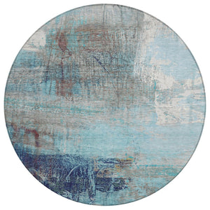 HomeRoots 5' Teal Blue and Gray Abstract Area Rug - Stylish, Washable, Indoor/Outdoor, Durable, and Easy Care! 8' Round 632037
