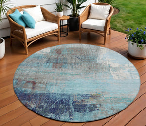 HomeRoots 5' Teal Blue and Gray Abstract Area Rug - Stylish, Washable, Indoor/Outdoor, Durable, and Easy Care! 8' Round 632037
