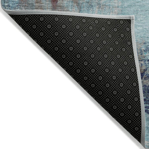 HomeRoots 5' Teal Blue and Gray Abstract Area Rug - Stylish, Washable, Indoor/Outdoor, Durable, and Easy Care! 8' X 10' 632038