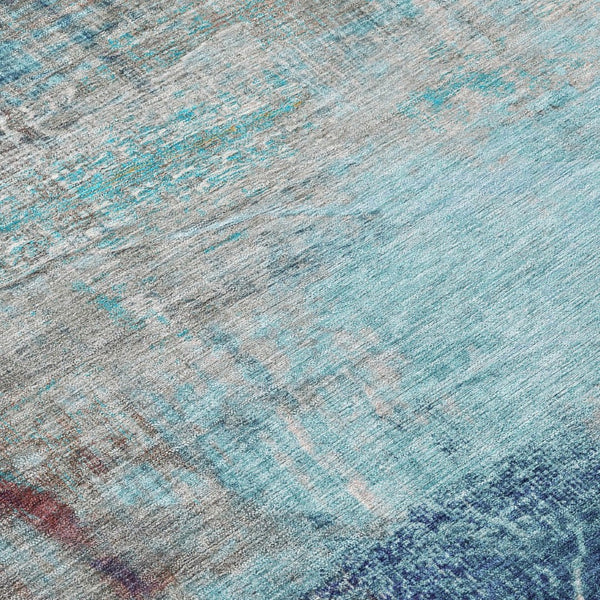 HomeRoots 5' Teal Blue and Gray Abstract Area Rug - Stylish, Washable, Indoor/Outdoor, Durable, and Easy Care! 8' X 10' 632038