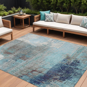 HomeRoots 5' Teal Blue and Gray Abstract Area Rug - Stylish, Washable, Indoor/Outdoor, Durable, and Easy Care! 9' X 12' 632039