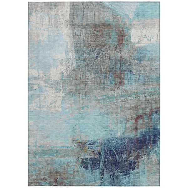 HomeRoots 5' Teal Blue and Gray Abstract Area Rug - Stylish, Washable, Indoor/Outdoor, Durable, and Easy Care! 9' X 12' 632039