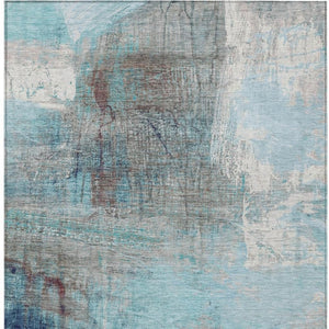HomeRoots 5' Teal Blue and Gray Abstract Area Rug - Stylish, Washable, Indoor/Outdoor, Durable, and Easy Care! 9' X 12' 632039