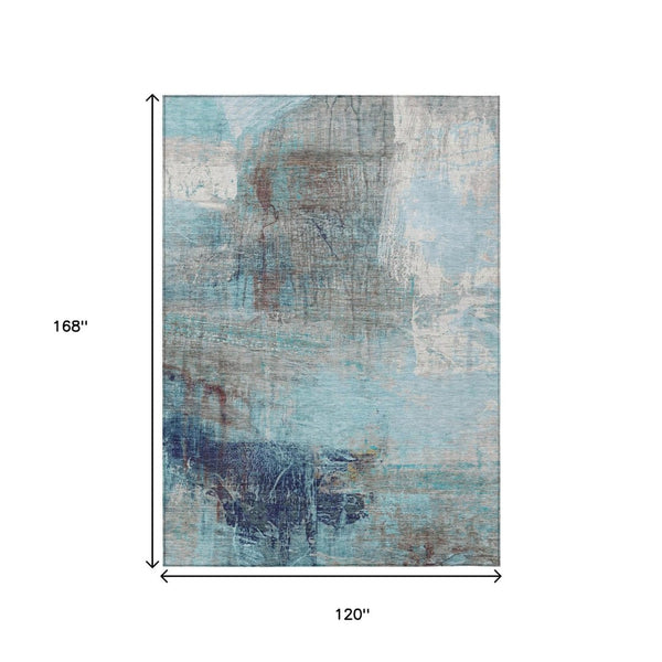 HomeRoots 5' Teal Blue and Gray Abstract Area Rug - Stylish, Washable, Indoor/Outdoor, Durable, and Easy Care! 10' X 14' 632040