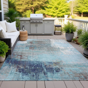 HomeRoots 5' Teal Blue and Gray Abstract Area Rug - Stylish, Washable, Indoor/Outdoor, Durable, and Easy Care! 10' X 14' 632040