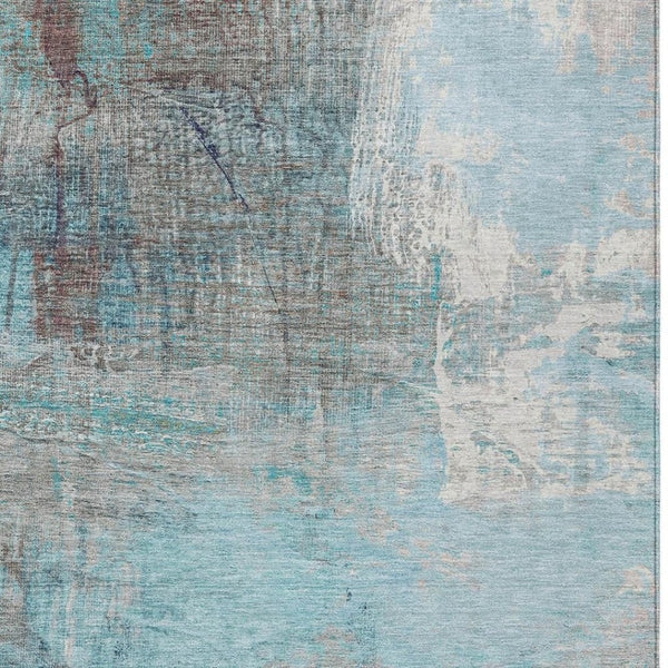 HomeRoots 5' Teal Blue and Gray Abstract Area Rug - Stylish, Washable, Indoor/Outdoor, Durable, and Easy Care! 10' X 14' 632040