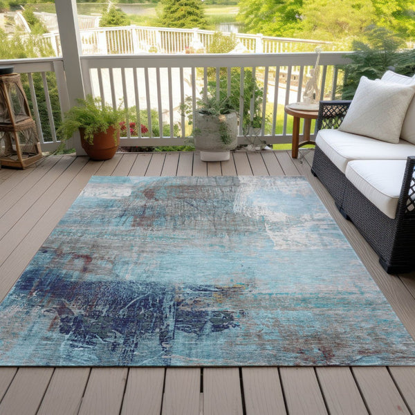 HomeRoots 5' Teal Blue and Gray Abstract Area Rug - Stylish, Washable, Indoor/Outdoor, Durable, and Easy Care! 10' X 14' 632040