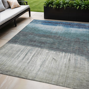HomeRoots 5' Blue and Gray Abstract Area Rug - Durable, Washable Design for Indoor and Outdoor Use, Modern Style 5' X 8' 632042