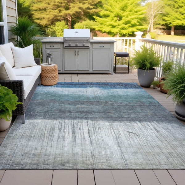 HomeRoots 5' Blue and Gray Abstract Area Rug - Durable, Washable Design for Indoor and Outdoor Use, Modern Style 5' X 8' 632042