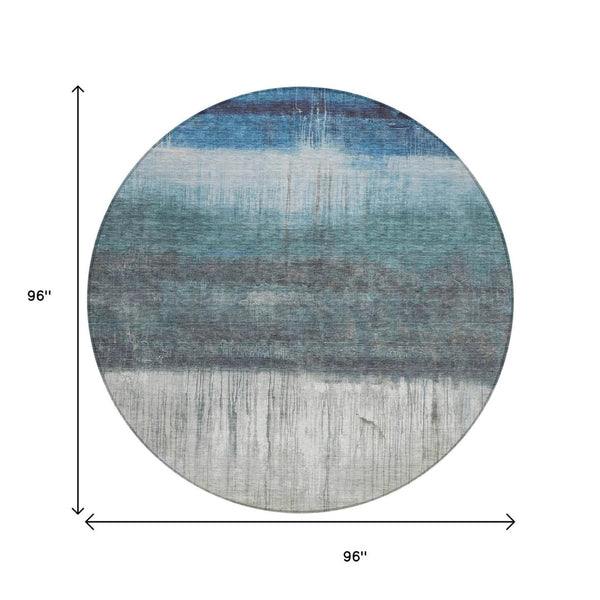 HomeRoots 5' Blue and Gray Abstract Area Rug - Durable, Washable Design for Indoor and Outdoor Use, Modern Style 8' Round 632043