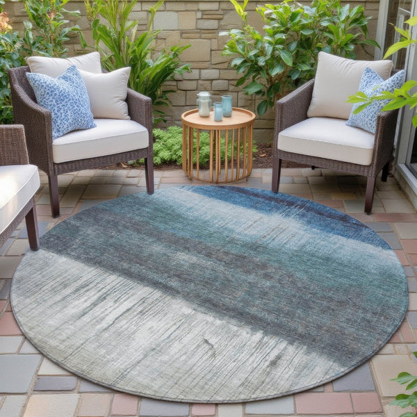 HomeRoots 5' Blue and Gray Abstract Area Rug - Durable, Washable Design for Indoor and Outdoor Use, Modern Style 8' Round 632043