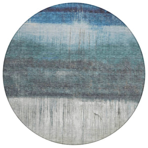 HomeRoots 5' Blue and Gray Abstract Area Rug - Durable, Washable Design for Indoor and Outdoor Use, Modern Style 8' Round 632043